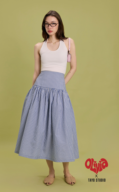 MARIA SKIRT - BLUE SEERSUCKER