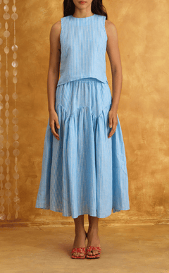 LIGAYA TOP - BLUE LINEN STRIPES