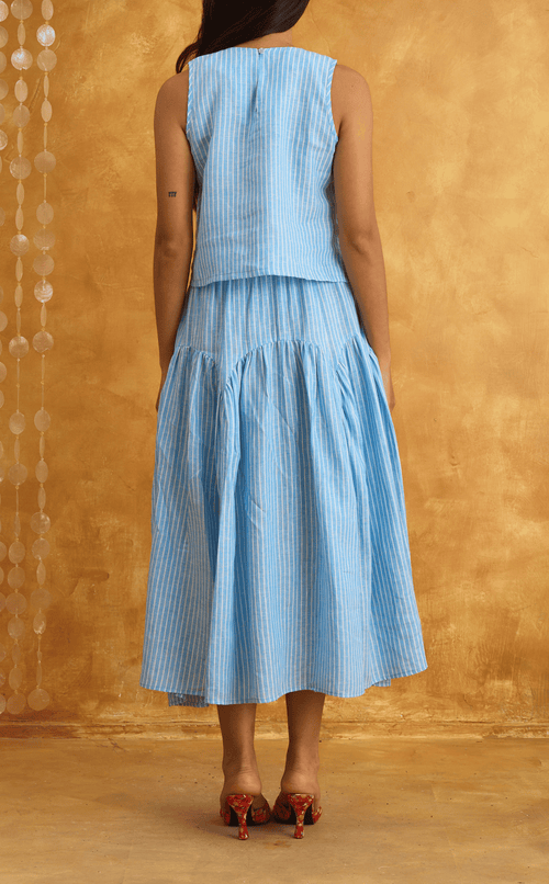 LIGAYA TOP - BLUE LINEN STRIPES