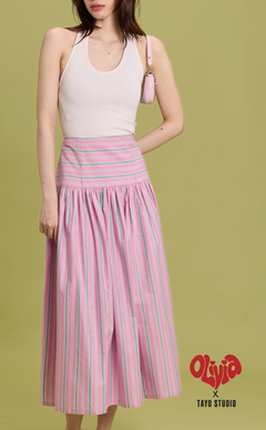 MARIA SKIRT - PINK GREEN STRIPES