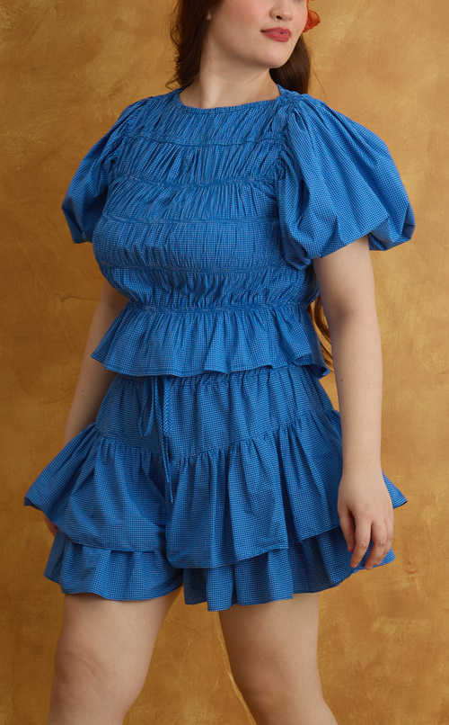 ELENA TOP - BLUE GRID