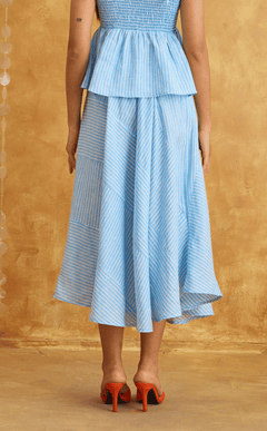 MAYUMI SKIRT - BLUE LINEN STRIPES