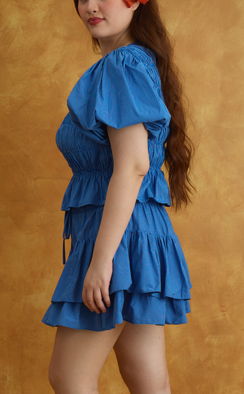 ELENA TOP - BLUE GRID