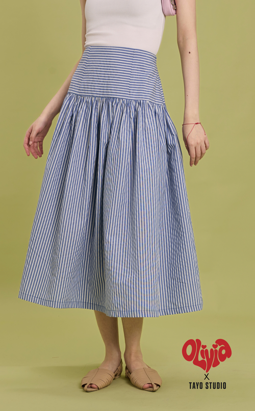 MARIA SKIRT - BLUE SEERSUCKER