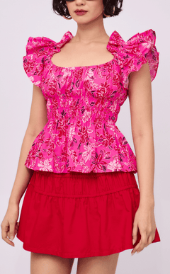 POPPY TOP - NEON PINK FLORAL