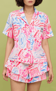 POLLY TOP - NEON TROPICAL LINEN