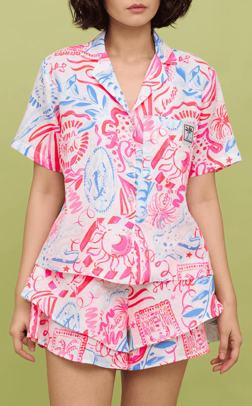 POLLY TOP - NEON TROPICAL LINEN