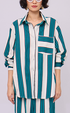 ESCOLTA TOP - TEAL STRIPES LINEN