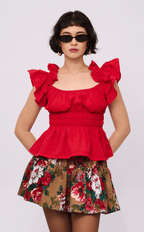 POPPY TOP - RED POPLIN