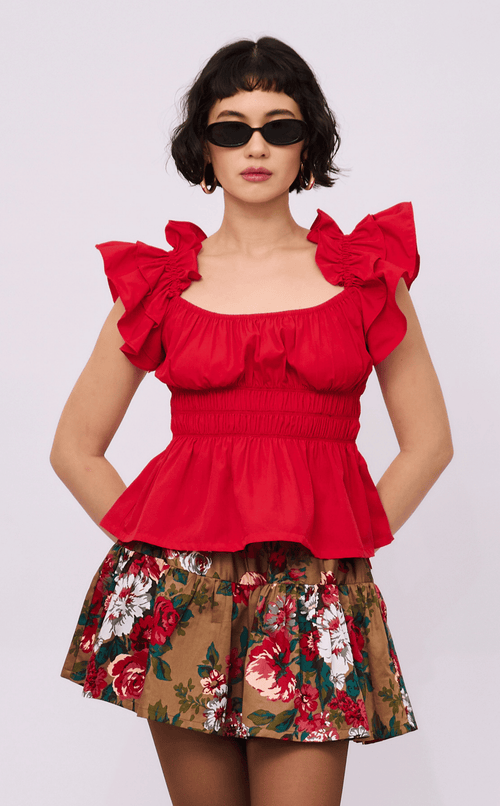 POPPY TOP - RED POPLIN