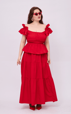 POPPY TOP - RED POPLIN