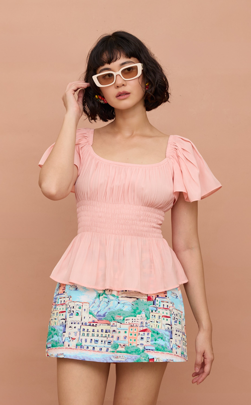ODESSA TOP - PASTEL PEACH SATIN