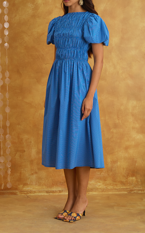 ELENA DRESS - BLUE GRID