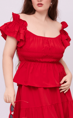 POPPY TOP - RED POPLIN