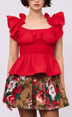 POPPY TOP - RED POPLIN