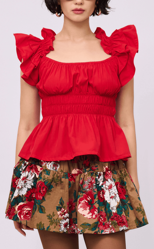 POPPY TOP - RED POPLIN