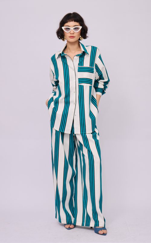 ESCOLTA TOP - TEAL STRIPES LINEN
