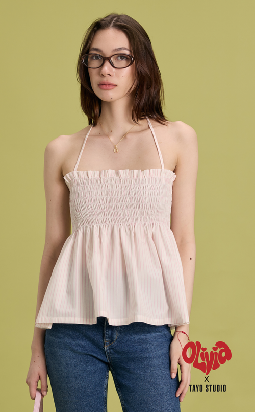 OLI TOP - PINK WHITE STRIPES