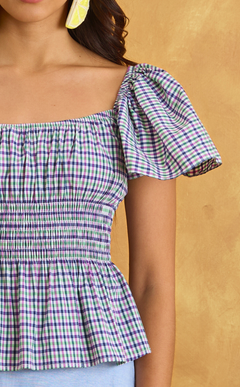 ODESSA TOP - PURPLE GREEN MICRO PLAID Shop.TayoStudio