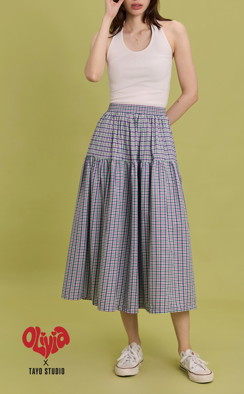HANNAH SKIRT - PURPLE GREEN MICRO PLAID