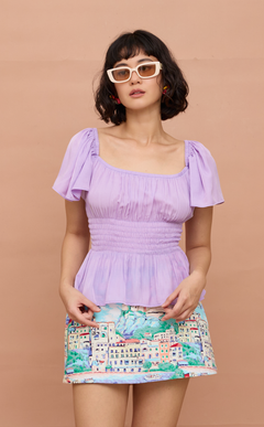 ODESSA TOP - PASTEL LILAC SATIN