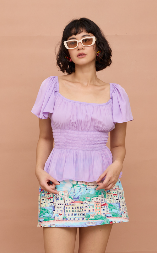ODESSA TOP - PASTEL LILAC SATIN