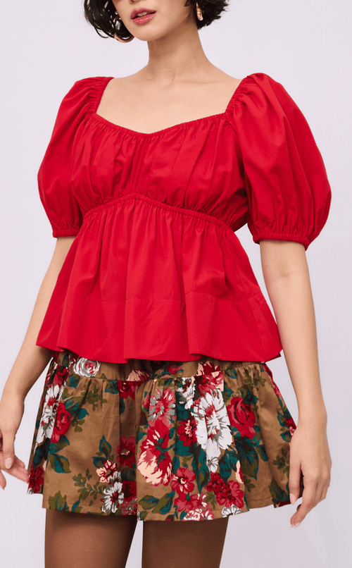 EYA TOP - RED POPLIN