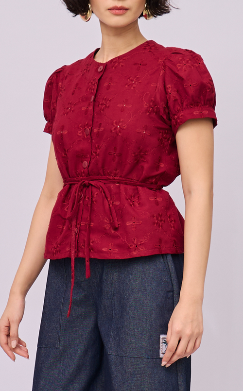 CELINE TOP - MERLOT EYELET