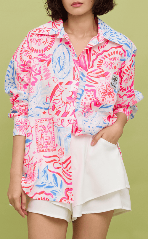 ESCOLTA TOP - NEON TROPICAL LINEN w/ EMBLEM