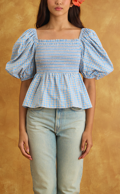 MARIKIT TOP - BLUE MICRO PLAID Shop.TayoStudio