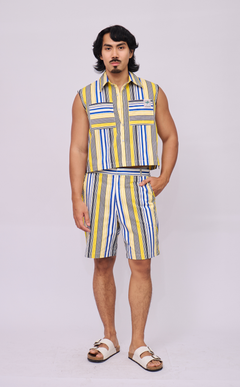 MANU SHORTS - BLUE AND YELLOW STRIPES