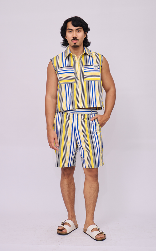 MANU SHORTS - BLUE AND YELLOW STRIPES