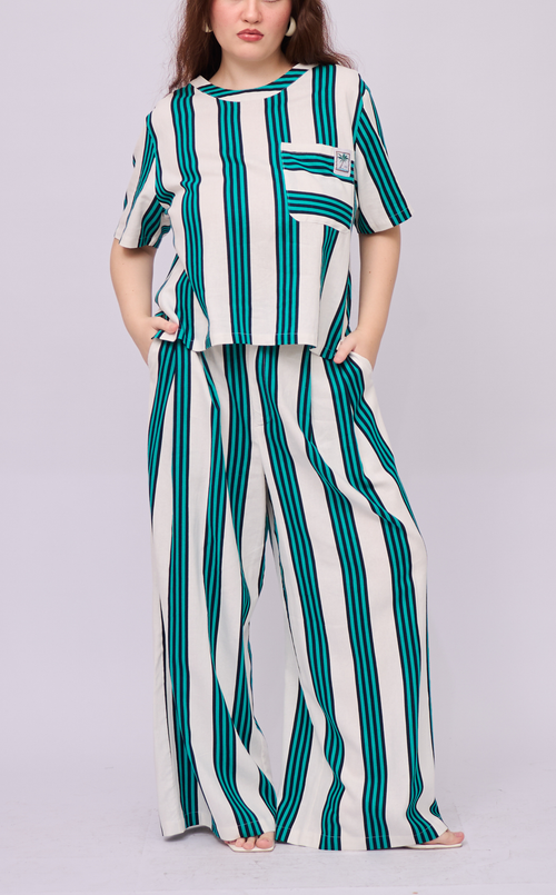 PUERTO SHIRT - TEAL STRIPES LINEN