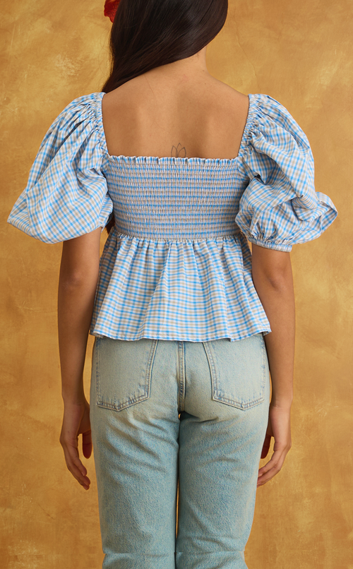 MARIKIT TOP - BLUE MICRO PLAID Shop.TayoStudio