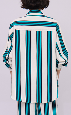 ESCOLTA TOP - TEAL STRIPES LINEN