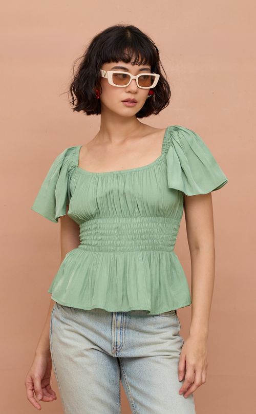 ODESSA TOP - PASTEL GREEN SATIN