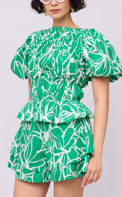 AZUL SHORTS - GREEN FLOWER LINE