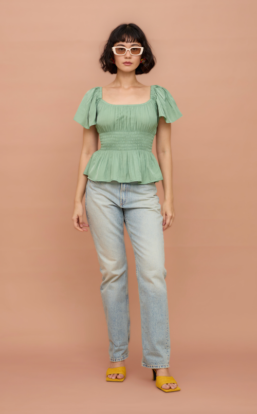 ODESSA TOP - PASTEL GREEN SATIN