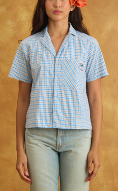 POLLY TOP - BLUE MICRO PLAID Shop.TayoStudio