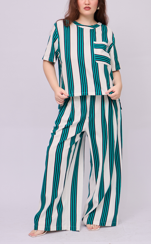RANDY PANTS - TEAL STRIPES LINEN