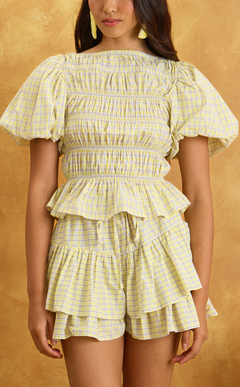 ELENA TOP - YELLOW MICRO PLAID Shop.TayoStudio