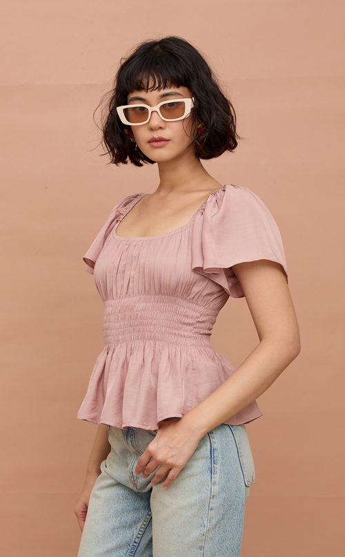 ODESSA TOP - PASTEL OLD ROSE SATIN