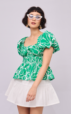 AMINA TOP - GREEN FLOWER LINE