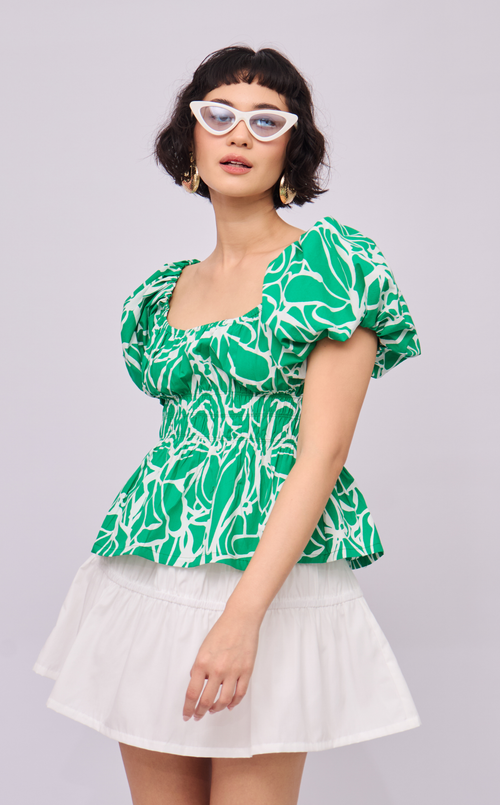 AMINA TOP - GREEN FLOWER LINE