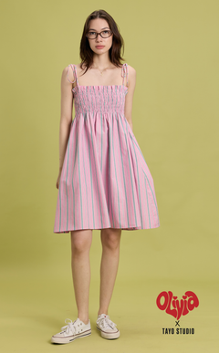 OLI DRESS - PINK GREEN STRIPES