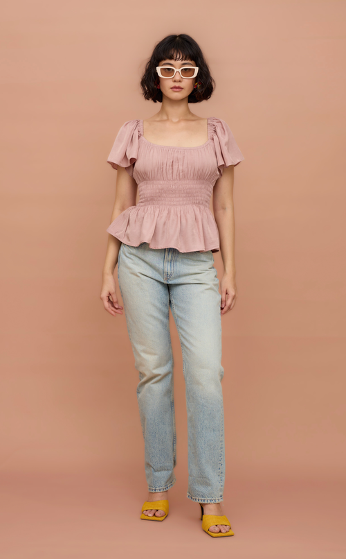 ODESSA TOP - PASTEL OLD ROSE SATIN