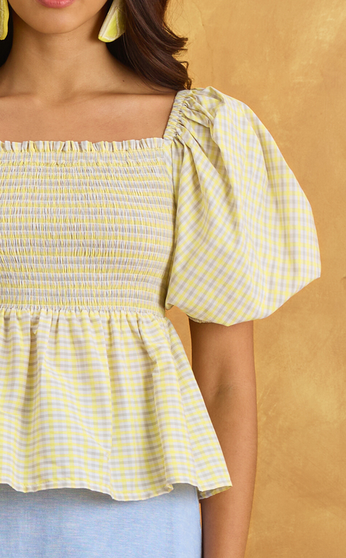 MARIKIT TOP - YELLOW MICRO PLAID