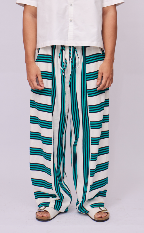 GOMEZ PANTS - TEAL STRIPES LINEN