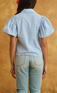 CELIA TOP - BLUE MICRO PLAID Shop.TayoStudio