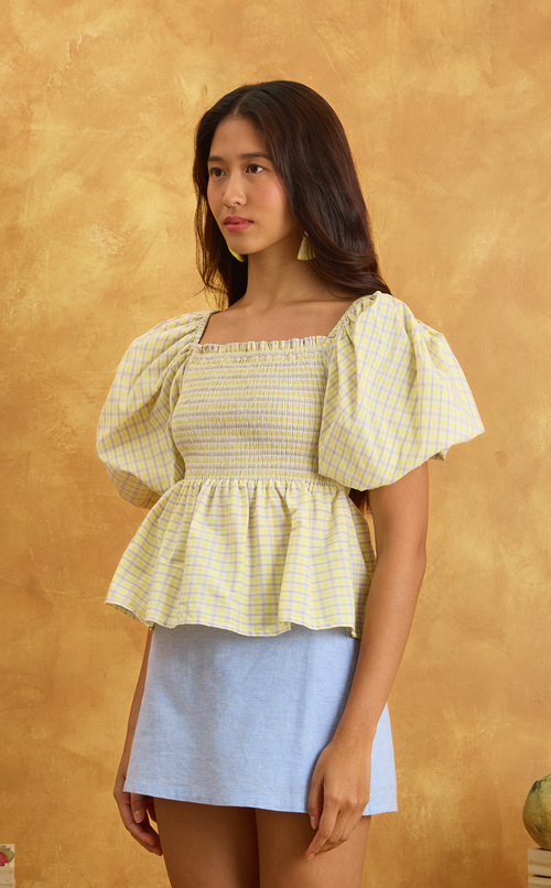 MARIKIT TOP - YELLOW MICRO PLAID Shop.TayoStudio